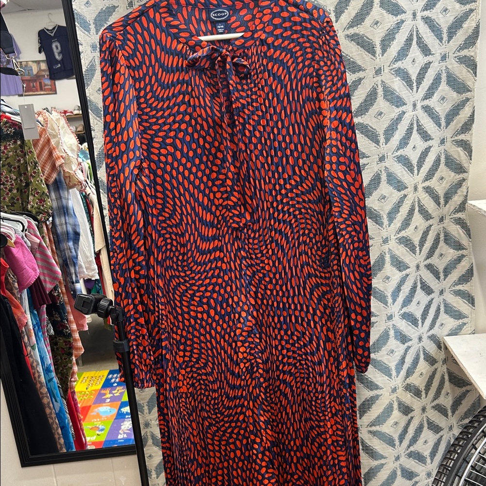 Elegant Red and Blue Long Sleeve Dress